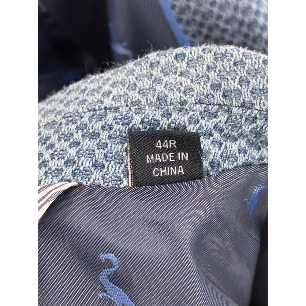 Tailorbyrd Collection Blue Micro Pattern Flamingo Lining Blazer Sport Coat 44R